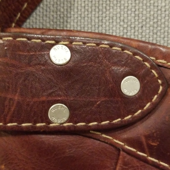 RUEHL Genuine Leather Brown Purse Handbag Shoulder Zip Button - Picture 4 of 8